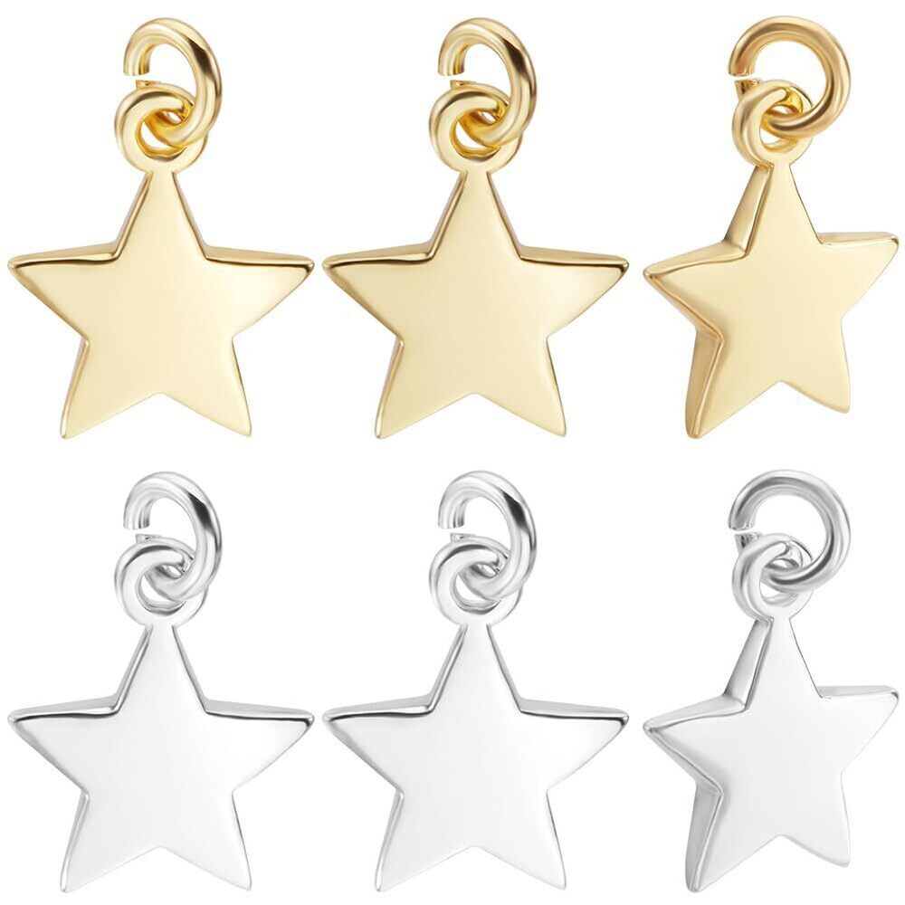 8802 1 Box 20Pcs Star Charms 18K Gold&925 Sterling Silver Plated Pentagram